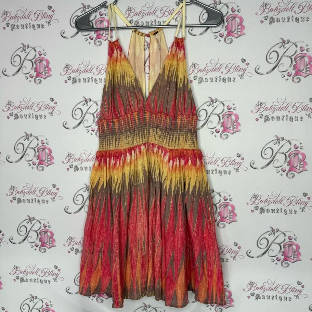 Free people dress Indian summer sunset 🌅 shimmer gold orange yellow red